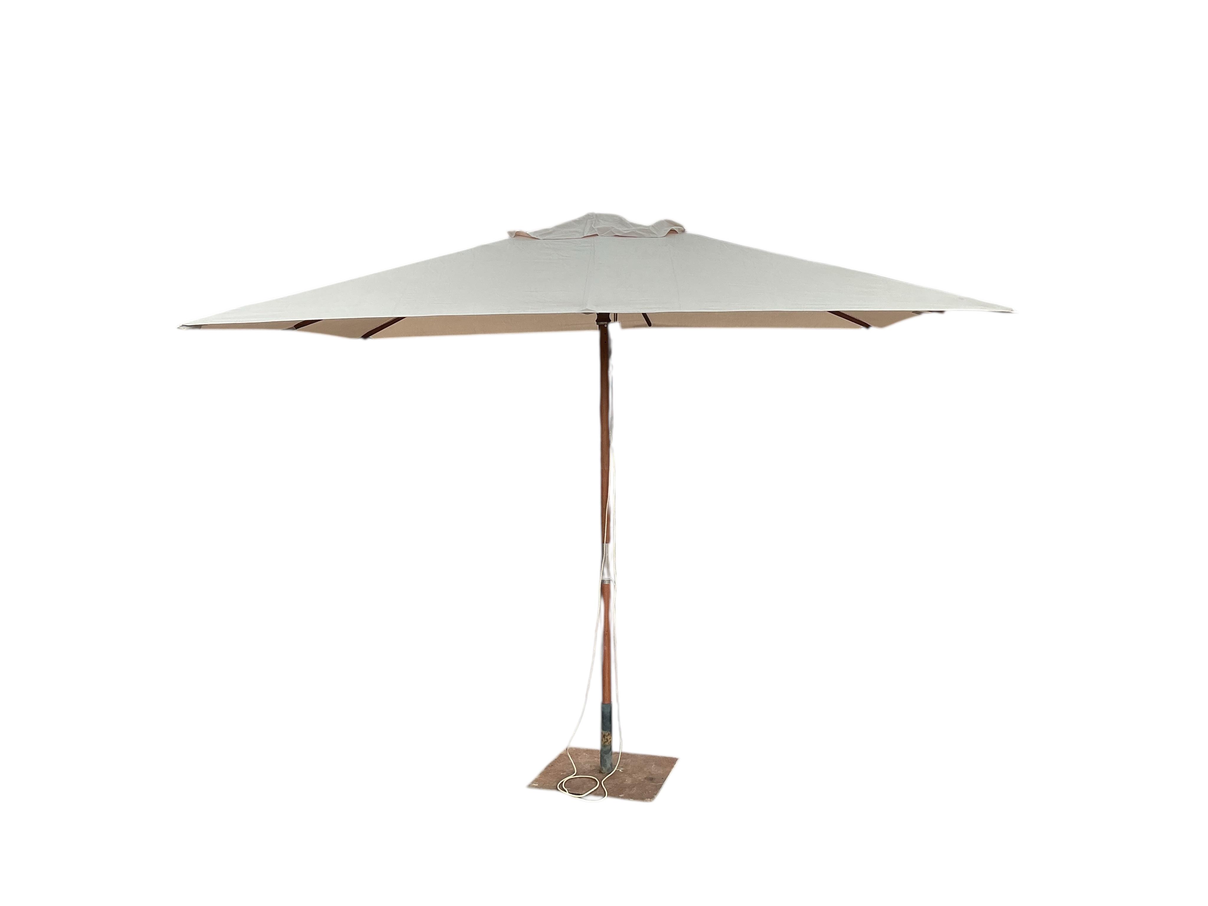 A modern cream canvas rectangular garden parasol with base, 200 x 300cm